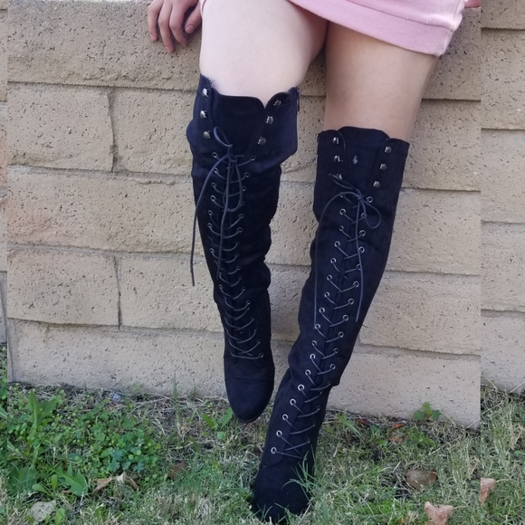 Black Vegan Suede Combat boots Lace up - Picture 4 of 6